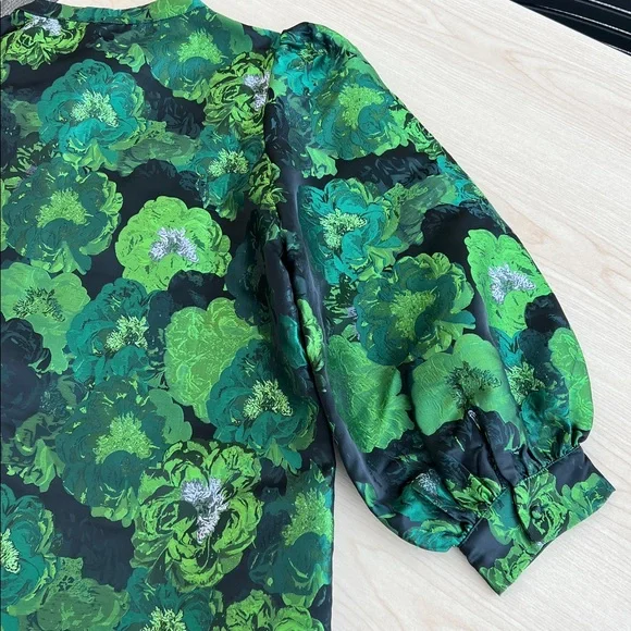 NEW Pomander Place Tuckernuck green floral jacquard Samantha dress puff sleeves - Picture 13 of 13